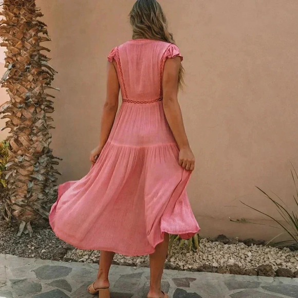 Wandering Soul High Low Crochet Tunic - Pink - Picture 2 of 6